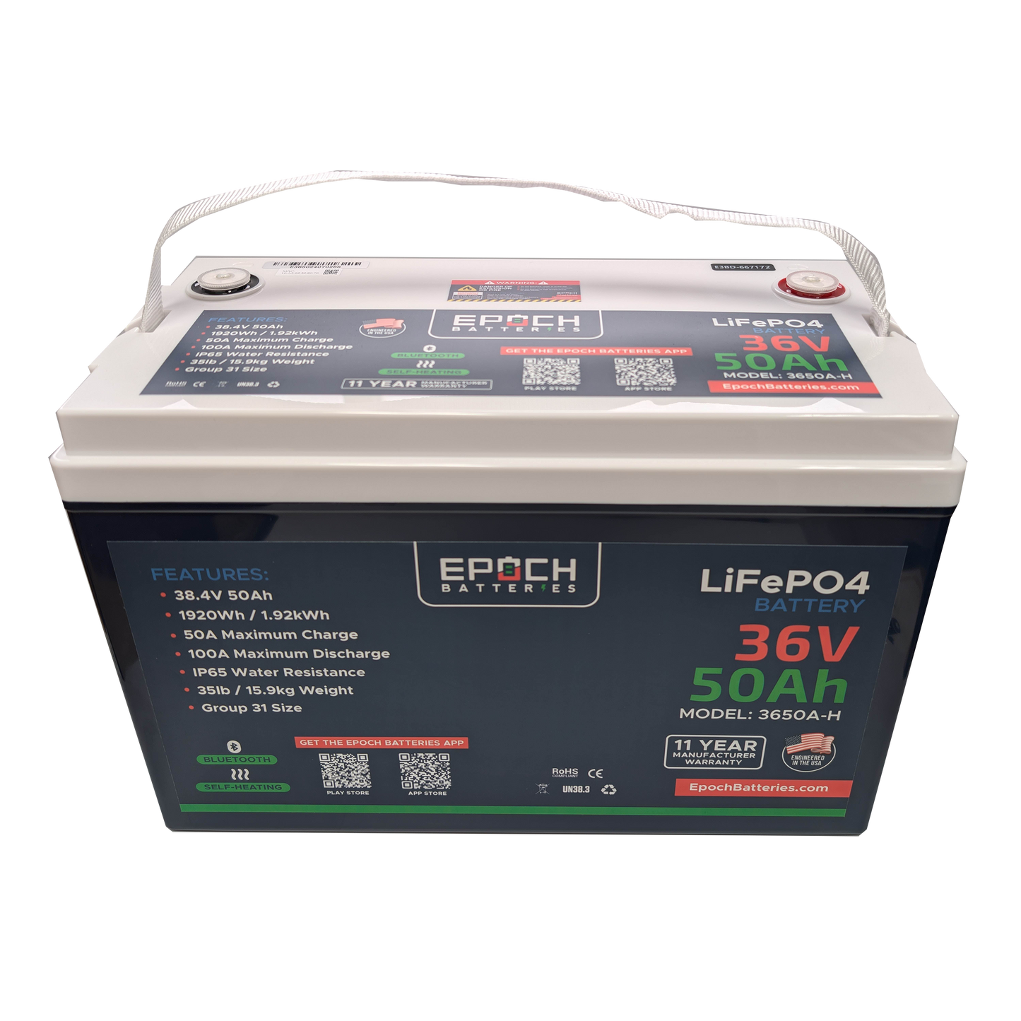 36V 50Ah Essential Series - Bluetooth & Heated LiFePO4 Battery