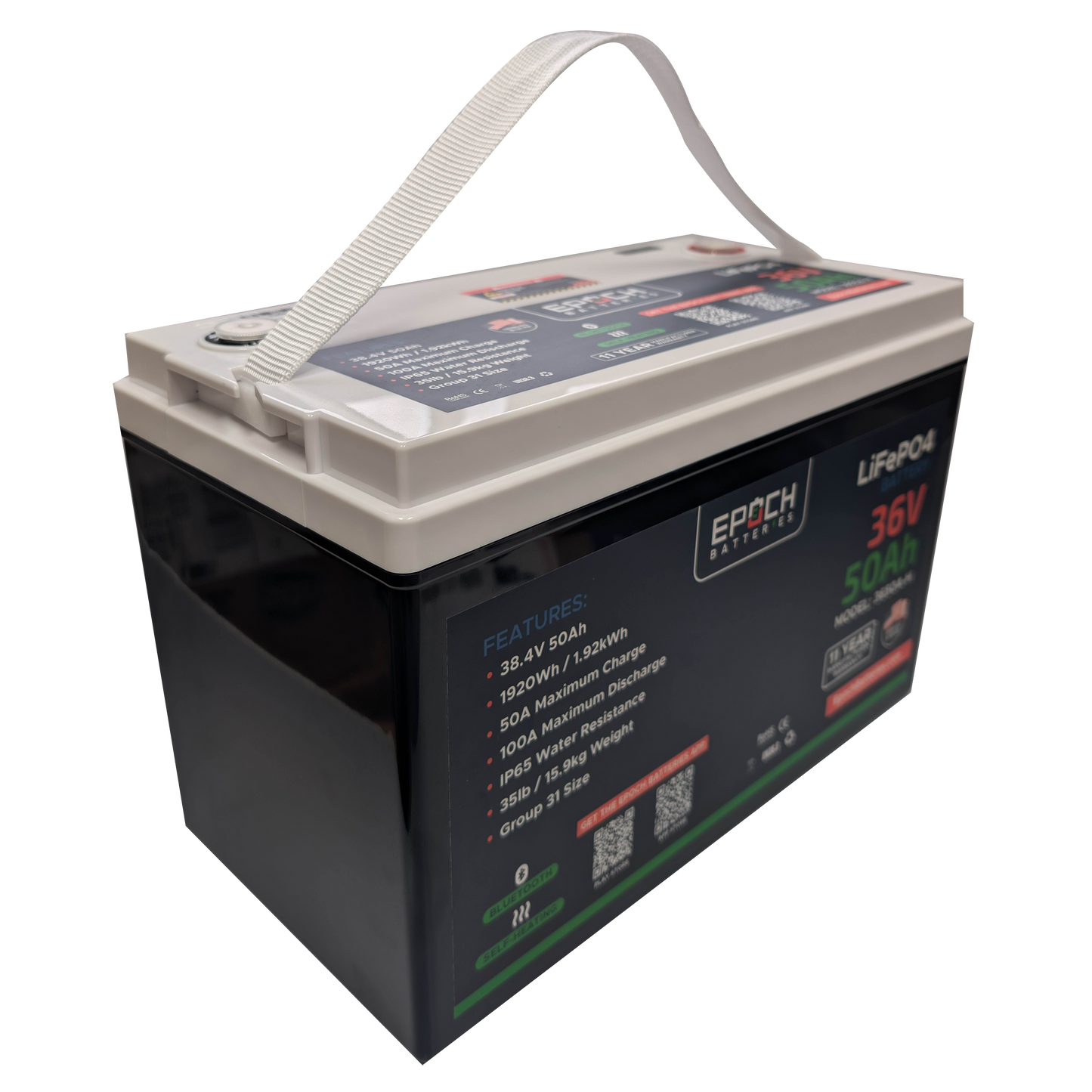 36V 50Ah Essential Series - Bluetooth & Heated LiFePO4 Battery